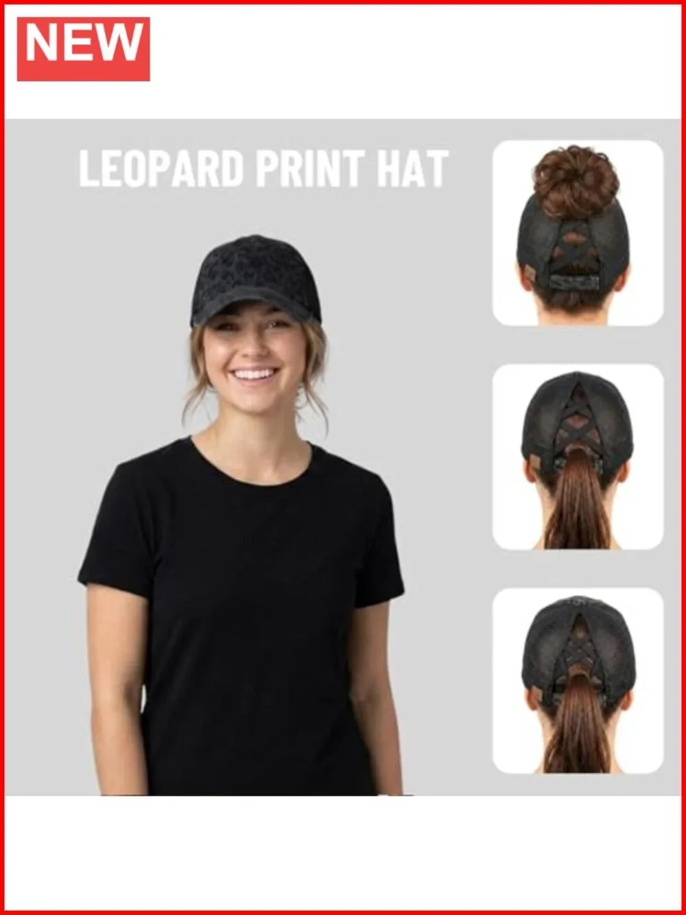 Women's Criss Cross Ponytail Baseball Cap with 3 Holes, Messy Bun Hat,